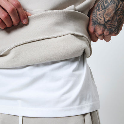 Model showing the fleece inside the hoodie, front view